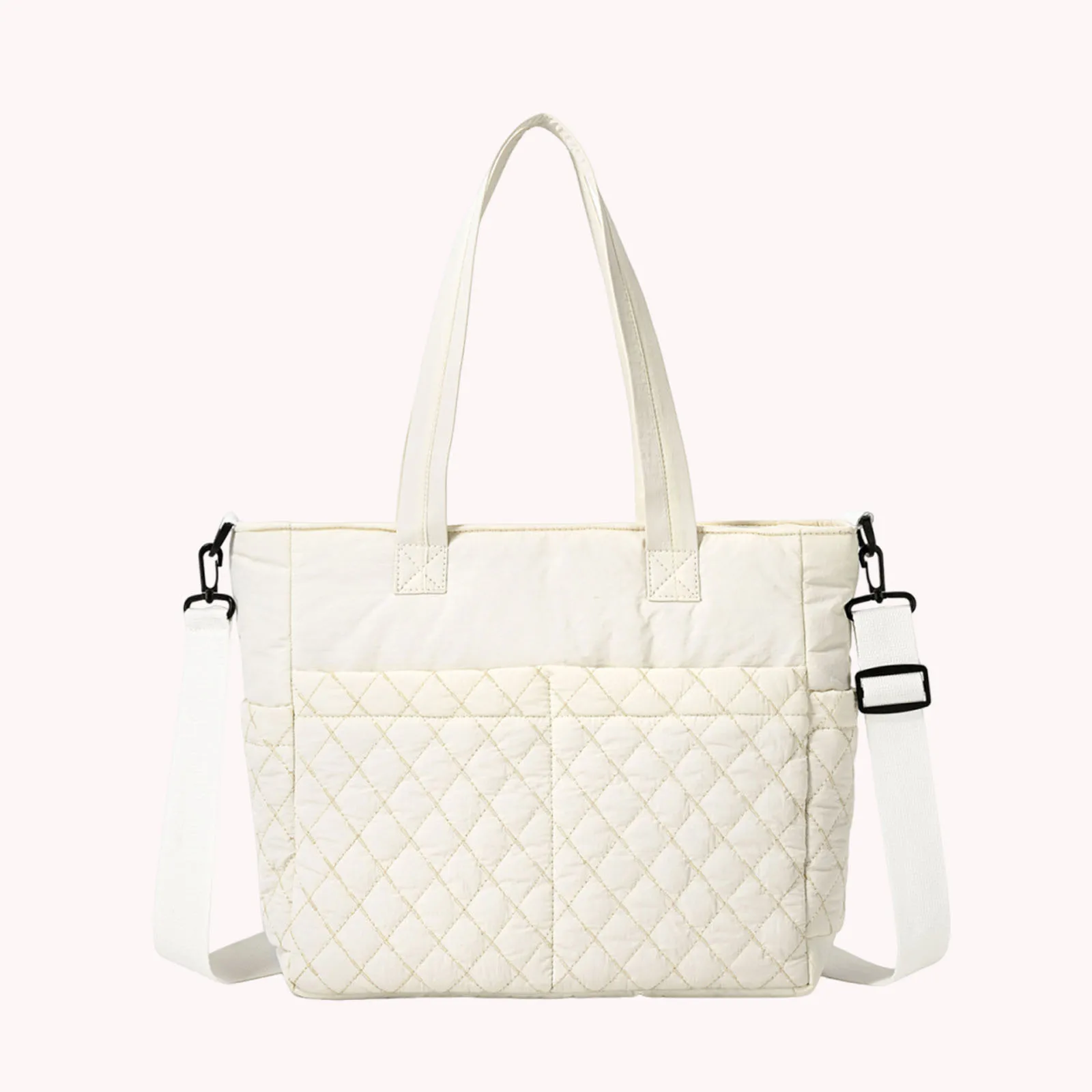 Women Cotton-Padded Quilted Shoulder Bag Adjustable Shoulder Strap Underarm Bag for Office Shopping Travel & Daily Use