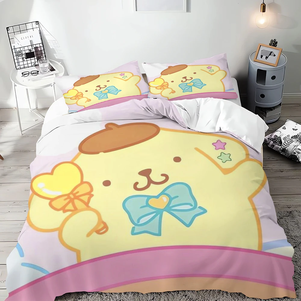 Sanrio Pom Pom Purin Bedding Sets Cartoon Dog Comforter Cover Bed Cover Duvet Cover Pillow Case 2-3 Pieces Sets Bedroom Decor 4