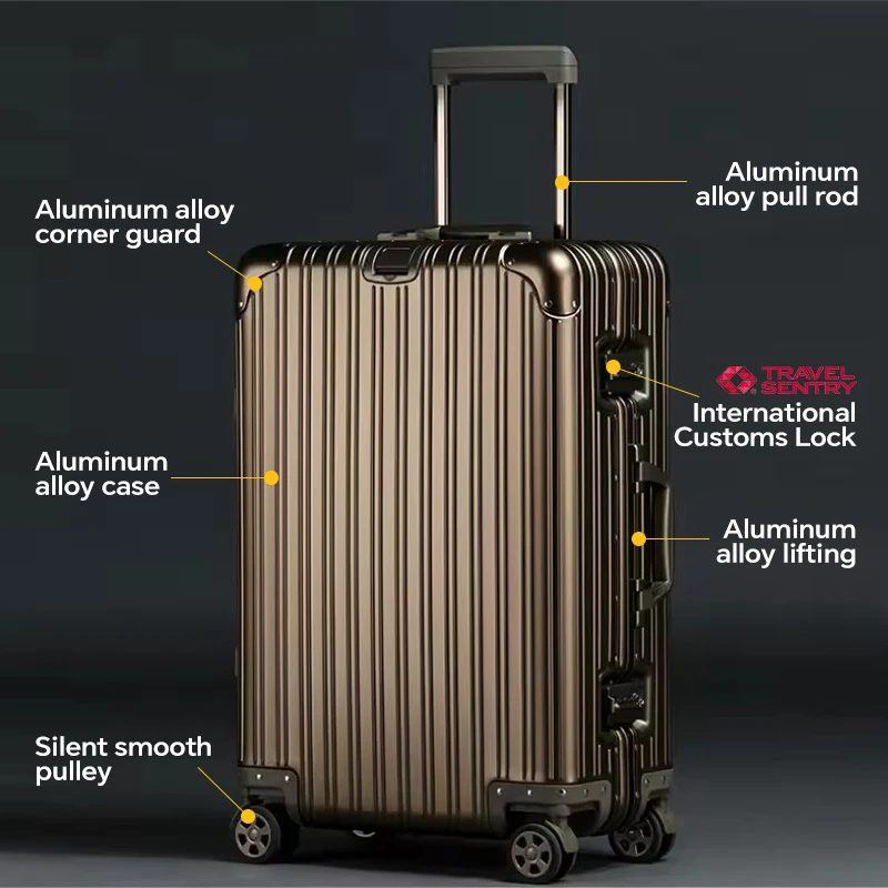All Aluminum Magnesium Alloy Luggage, Women's 20/24/26/29 Inch Metal Luggage, Men's High-End Password Carry On Luggage, TSA Lock - 3