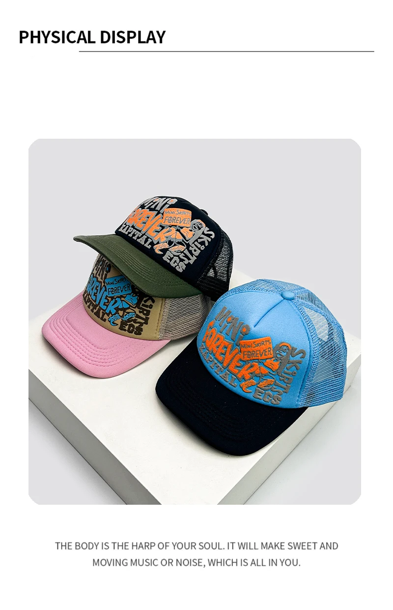 New Unisex American Style Graffiti Printed Letters Baseball Hats Sunshade Color Block Breathable Hip-hop Trucker Caps Versatile