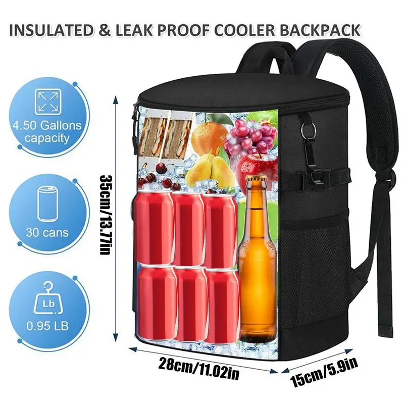 Insulated Backpack Cooling 30 Cans Leakproof Backpack Travel Bag Waterproof Thermal Bag Lightweight Ice Chest for Lunch Picnic
