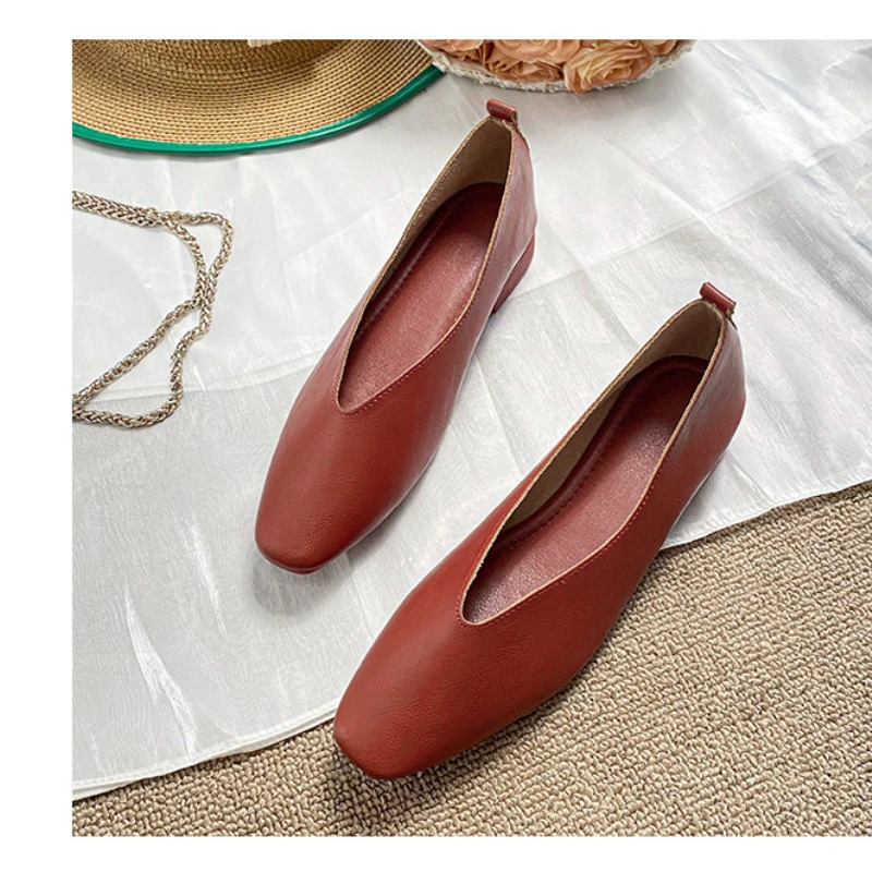 Hot Sales French Low Heel Square Head Shallow Single Shoes Women's Soft Sole Solid Flat Shoes Shoes for Women Zapatos De Mujer43