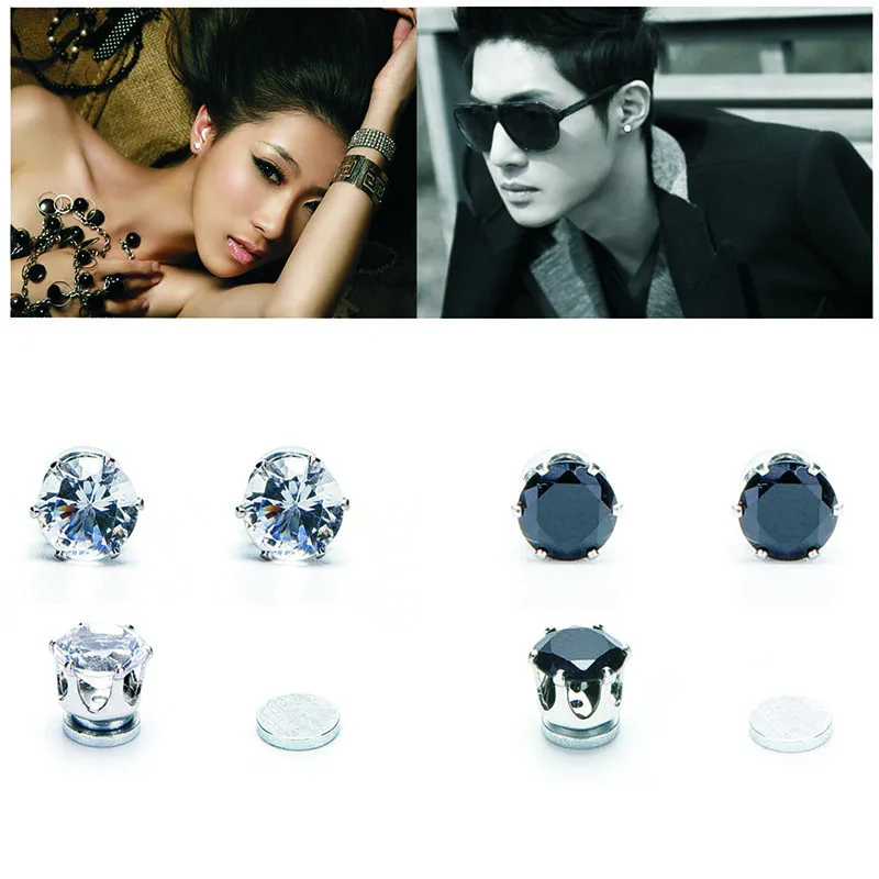 White Black Magnetic Magnet Ear Stud Easy Use Crystal Stone Stud Earrings For Women Men Earrings Clip On No Ear Hole Gift 1 Pair 4