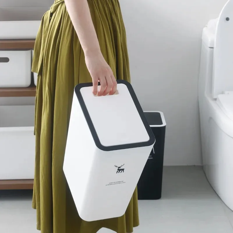 Trash Can 10L 15L Nordic Toilet Kitchen Bathroom Living Room Rectangular With Lid Press-type