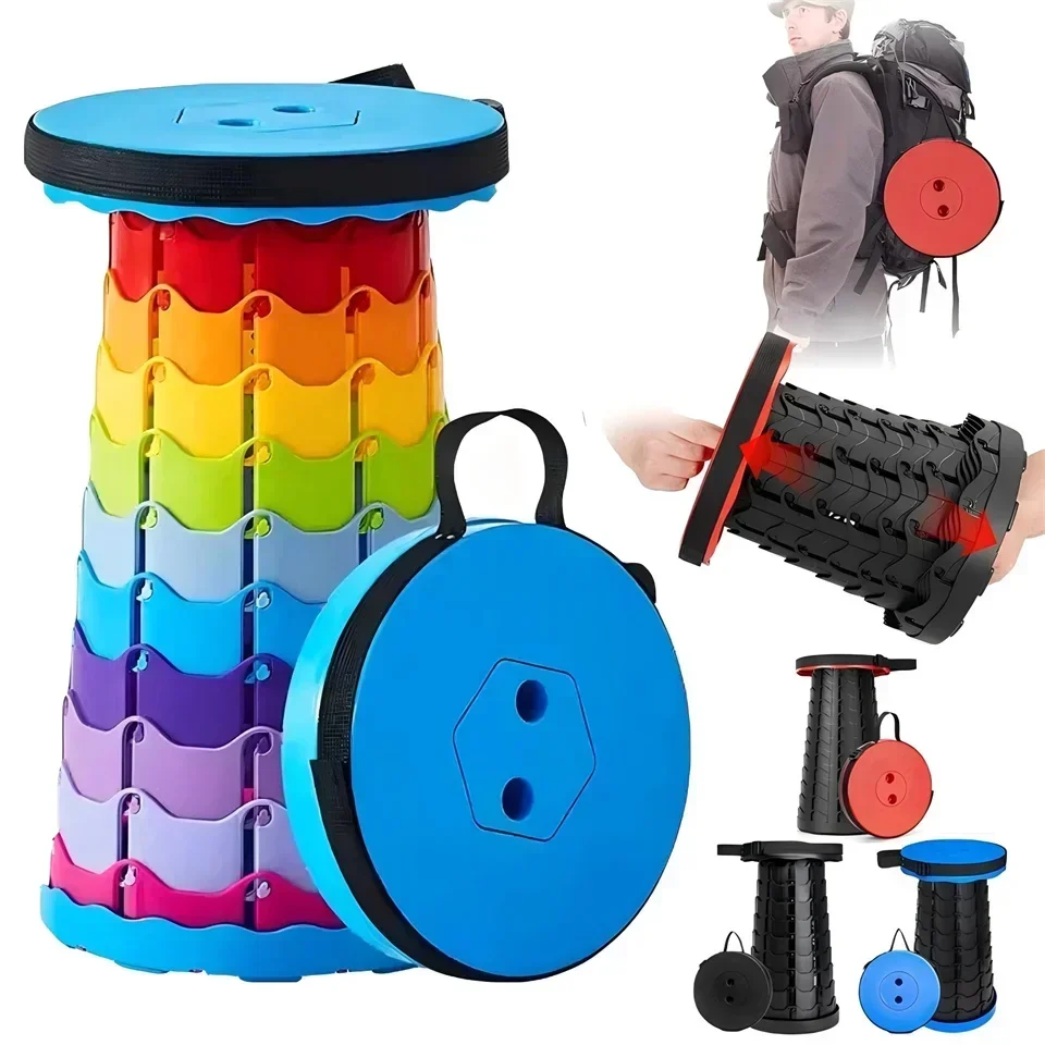 Collapsible Stool Portable Folding Stool For Fishing Telescoping Camping Round Retractable For Camping Hiking BBQ