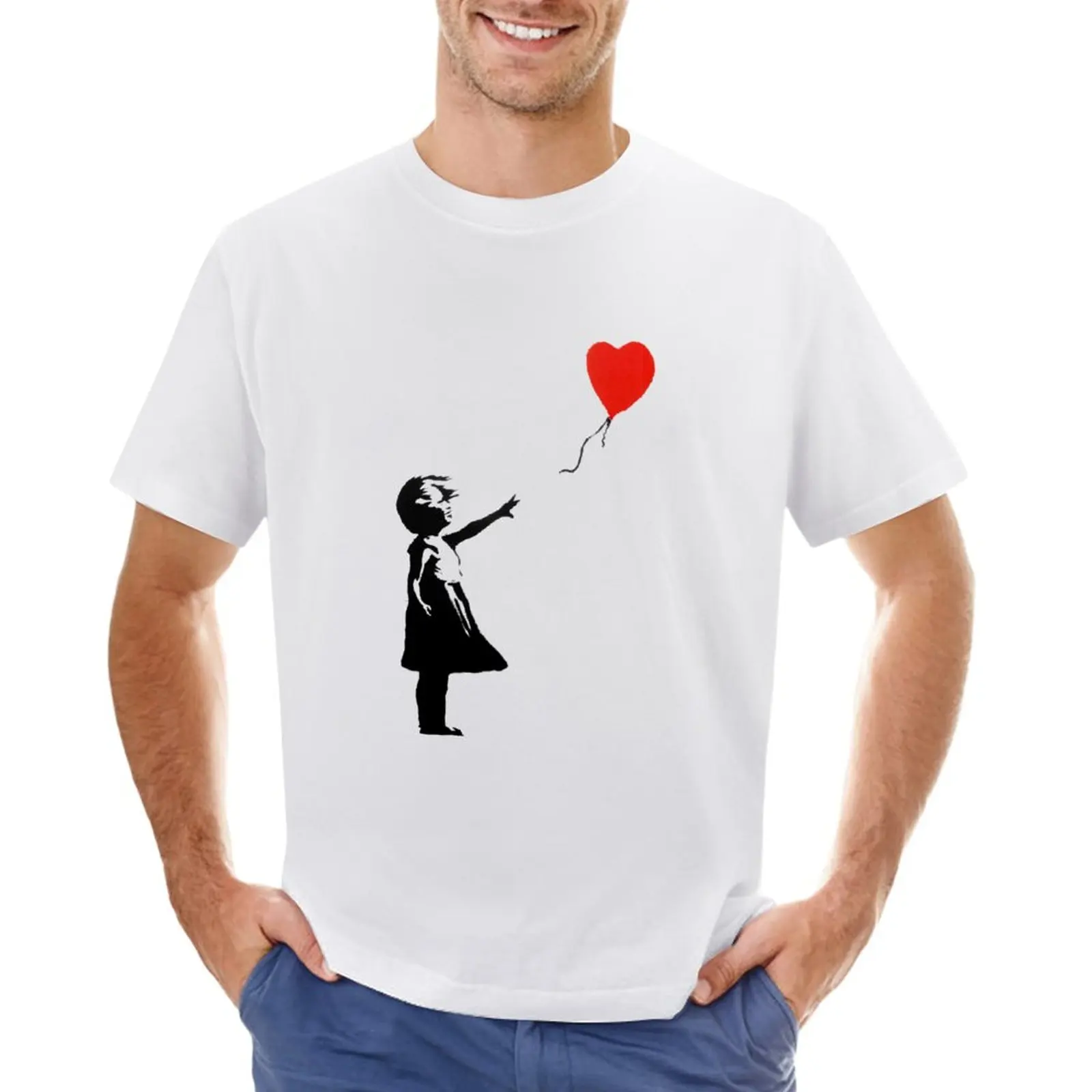 

Граффити Девушка с воздушным шаром BANSKY футболка большого размера простые черные футболки для мужчин