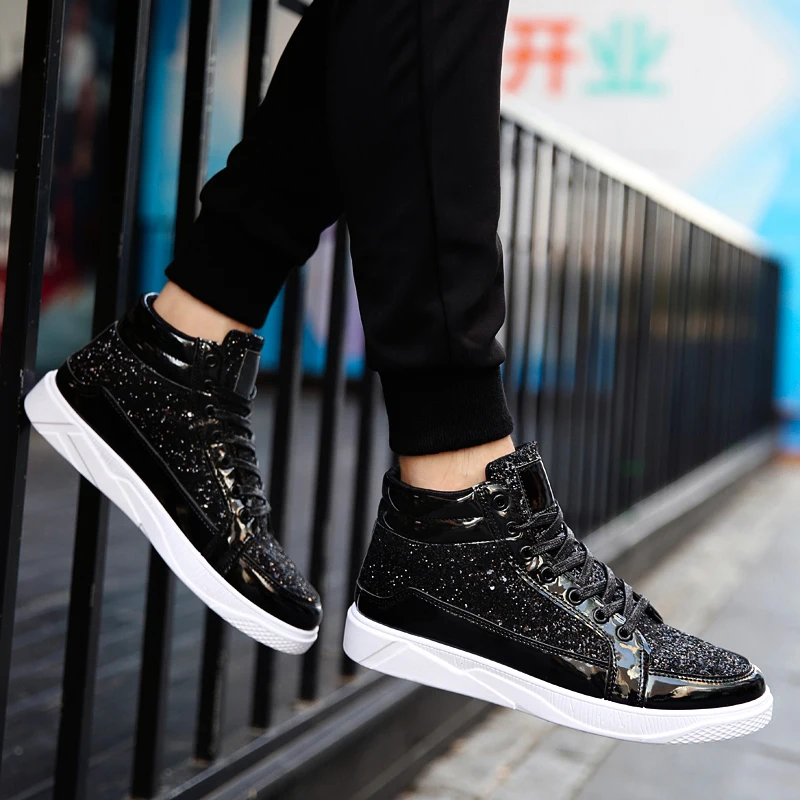 TUINANLE Man's Casual Shoes High-tops Silver Glitter Bling Platform Sneakers Men Non Slip Skateboard Shoes Zapatillas Hombre 6