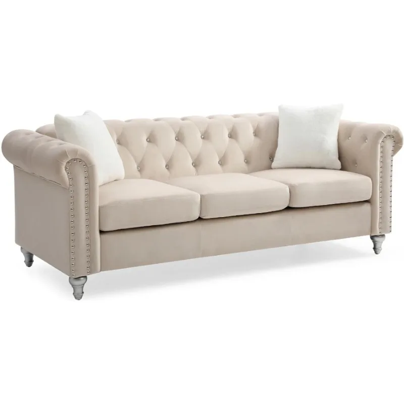 

Glory Furniture Raisa Velvet Sofa in Beige