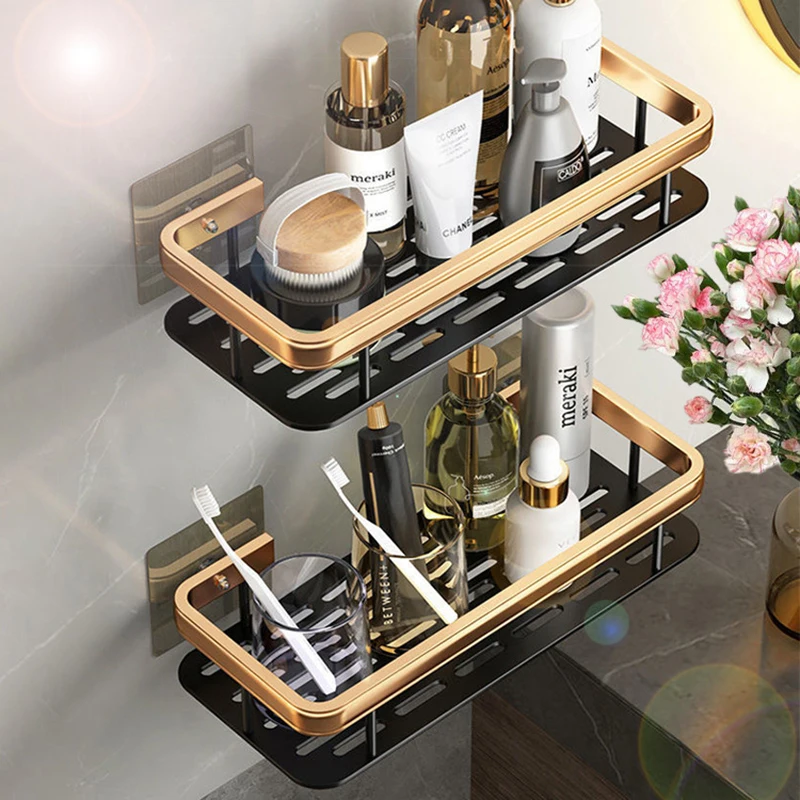 

Bathroom Corner Shelf Without Drilling Rustproof Space Aluminum Shower Storage Rack Shampoo Holder For Bathroom Dorm Kitchen