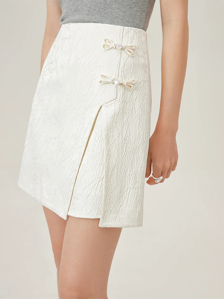 FSLE Beige Mini Skirts New Chinese Style Asymmetric Jacquard Short Skirt Summer Women Black A-LINE Skirts 24FS12897 FSLE Beige Mini Skirts New Chinese Style Asymmetric Jacquard Short Skirt Summer Women Black A-LINE Skirts 24FS12897