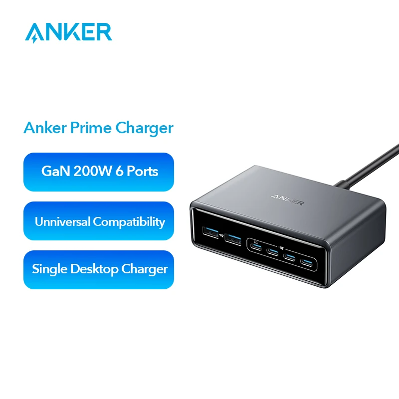 Ładowarka Anker Prime 200W 6 portów GaN Stacja ładująca z Polski za $60.43 / ~228zł