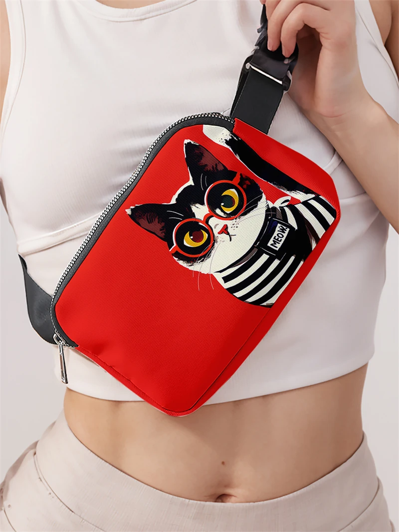 1pc,red framed cat fashionable adjustable crossbody bag, neutral sports waist bag, suitable for running
