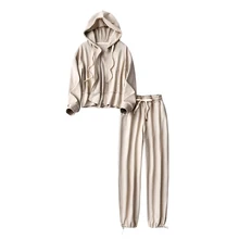 

2022 Spring 2 Spiece Set Cotton Hooded Jackets Women+ Elastic Waist Ankle-Length Full Length Solid LOOSE Suit
