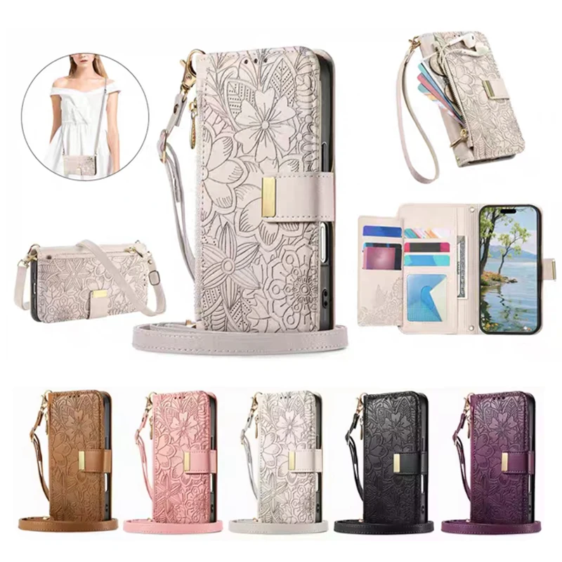 Für Samsung Galaxy S26 S25 Ultra S24 S23 FE S22 Ultra Plus A05 A25 A57 A55 A56 A37 Ledertasche Crossbody Karte Brieftasche Flip-Cover