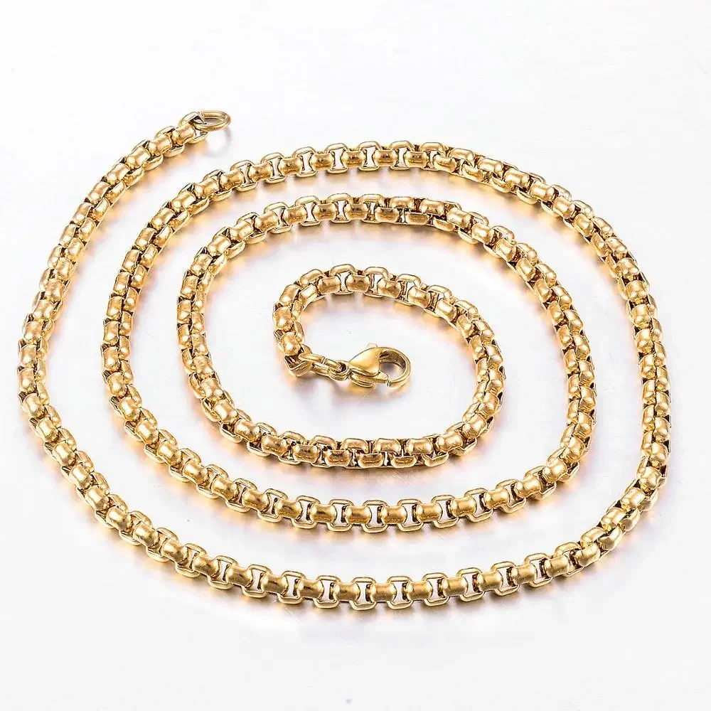 Stainless Steel Necklace Waterproof Round Gold Color Chain Men And Women Gift Jewelry 2mm-5mm Width