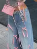 Designer Bow High Rise Women’s Jeans Wide Leg Denim Pants For Woman Washed Jeans with Pockets Baggy Denims Trousers 5