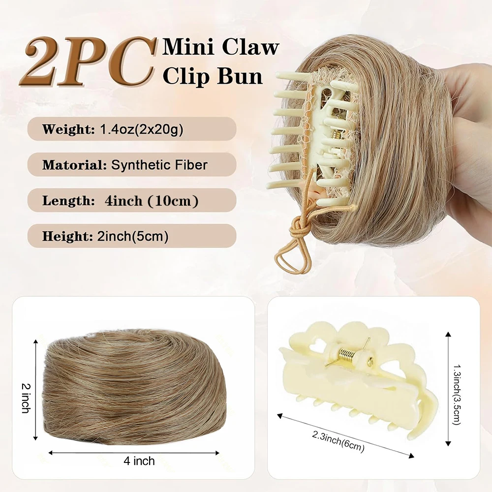 Messy Bun Hairpieces Bun Hairpieces Hair Extensions Messy Hairpiece Hair Bun Synthetic Space Bun 2PCS Mini Claw Clip Fake Hair Bun For Women