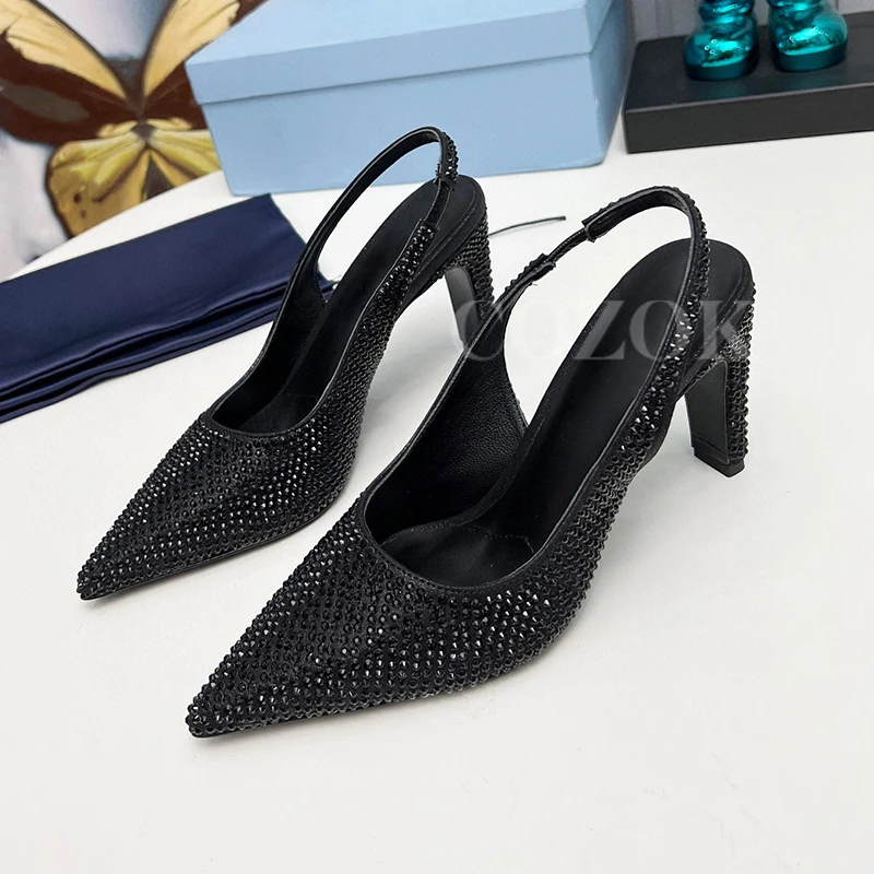 

Сандалии женские на высоком каблуке, босоножки с украшением из стразов, дизайнерские праздничные туфли с заостренным носком, лето