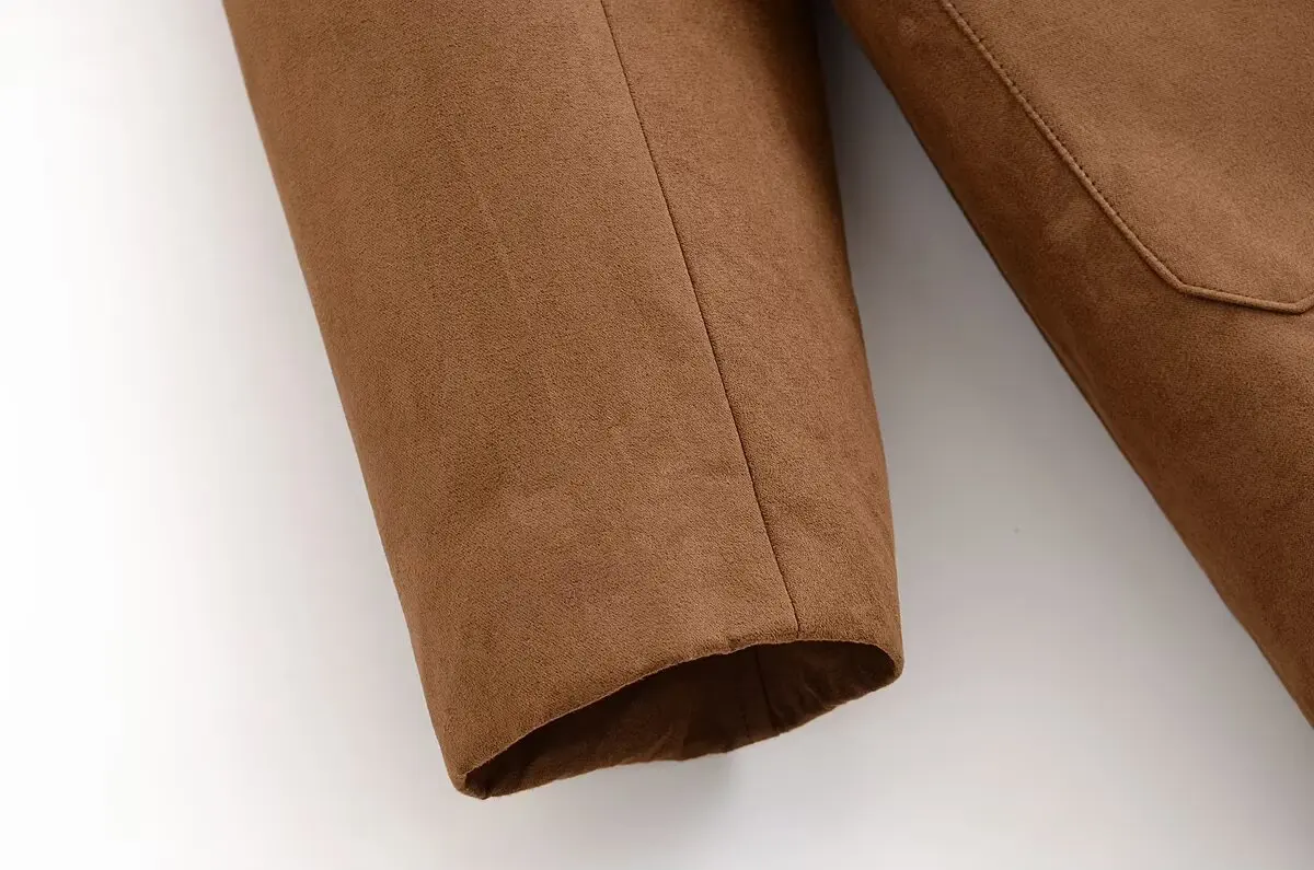 Women's Fashion Loose Single Breasted Suede Blazers Jacket Retro Long Sleeved Pocket Female Autumn Winter New Suit Coat Chic Top