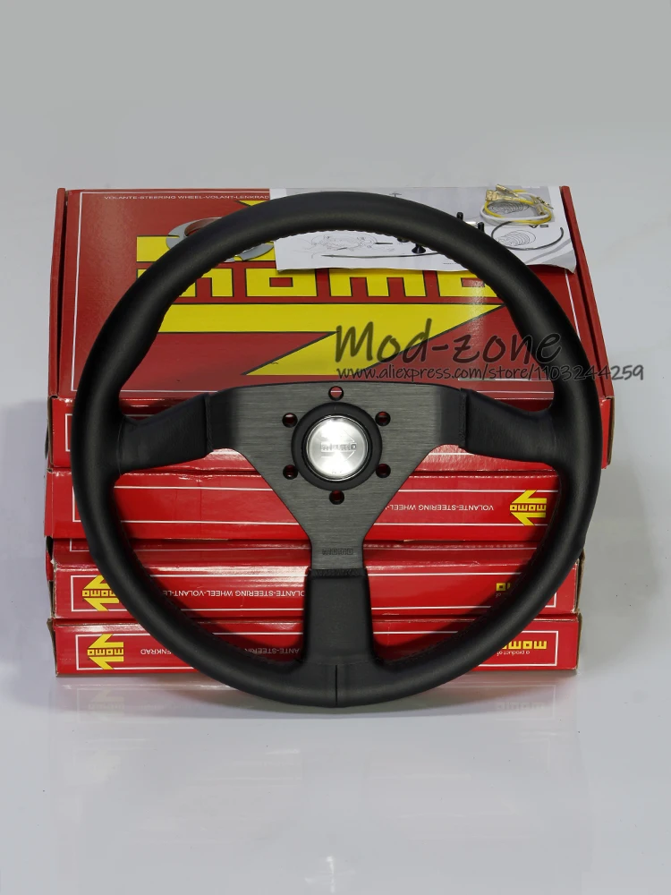 

Genuine Leather MOMO MONTECARLO Universal 14 Inch 350MM Black Stitch Strong Spoke Car Tuning Sport Racing Steering Wheel