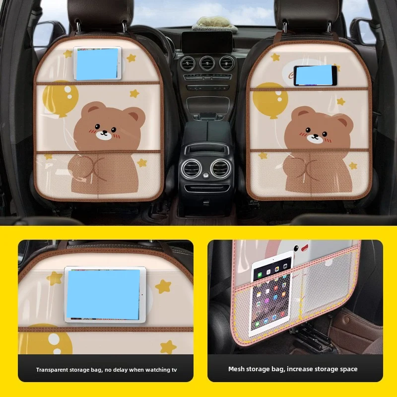 1PC Car Seat Back Protector – Anti-Child Kick Pad with Cartoon Design & Storage Bag 2