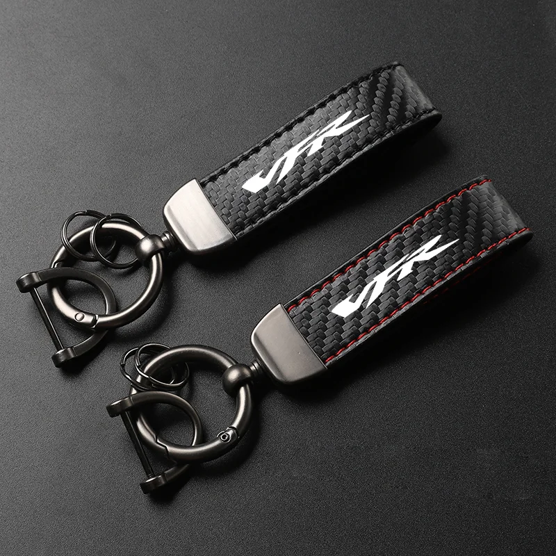 Motorcycle Carbon Fiber Leather Keychain Horseshoe Buckle Jewelry For Honda Vfr 750 800 1200 Motorcycle Accessories