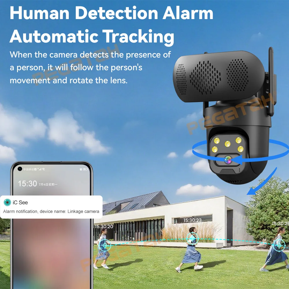 8MP WiFi IP Camera with Music Player Outdoor 4MP Color Night Vision Human Auto Tracking Security Cameras Bluetooth Speaker