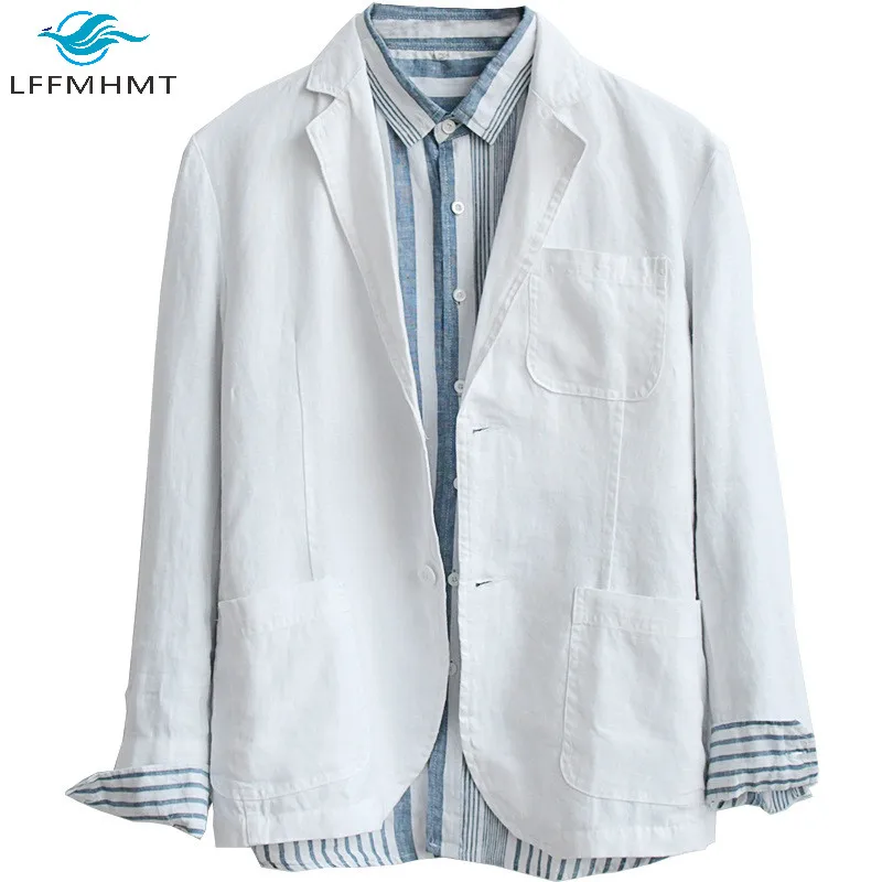 Men Cotton Linen Healthy Soft Comfortable Suit Jackets Business Casual Japan Style Retro Harajuku Solid Color Coats