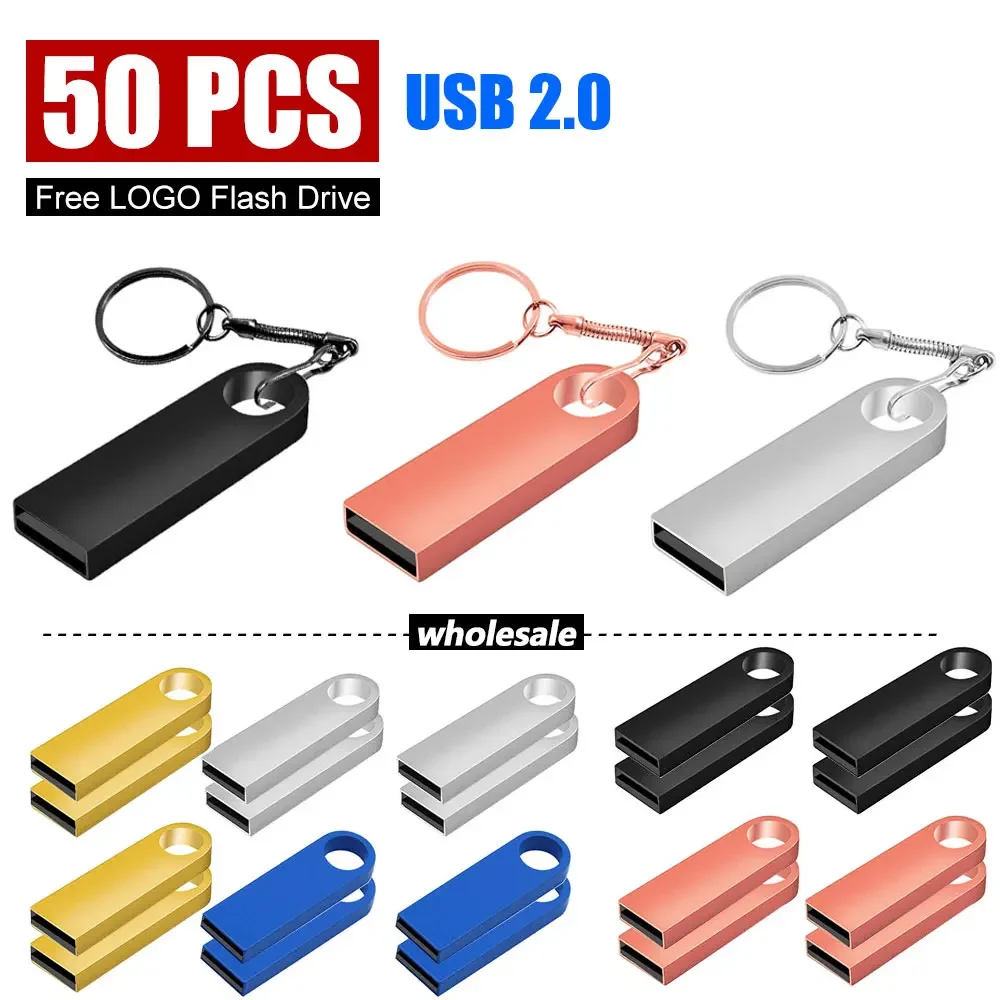 

50PCS/lot Metal USB Flash Drive Pendrive 1GB 2GB 4GB 8GB 16GB USB Sticks Pen Drive 32GB 64GB Memory Stick Free Custom LOGO