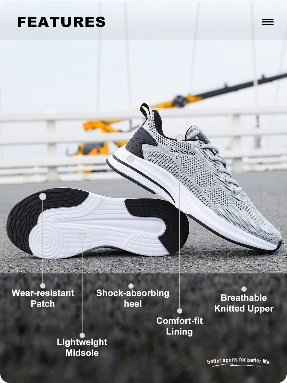 Baasploa Herren-Laufschuhe, atmungsaktive Freizeit-Sneaker aus Mesh, zum Schnüren, bequem, leicht, Sportschuhe, rutschfest, für den Außenbereich – Detail 4
