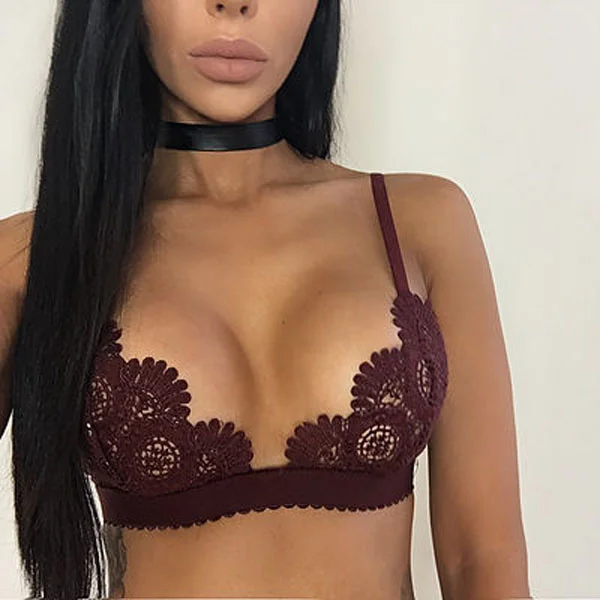 Sexy Women's Lace Floral Bralet Bra Bustier Adjusted Straps Crop Top Unpadded Plunge Bra Bralette