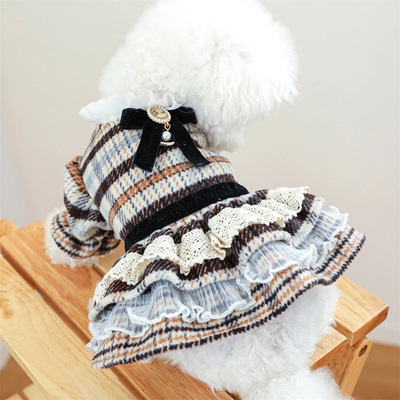 High Collar Small Dog & Cats Clothes Plaid Woolen - PeticaDeals