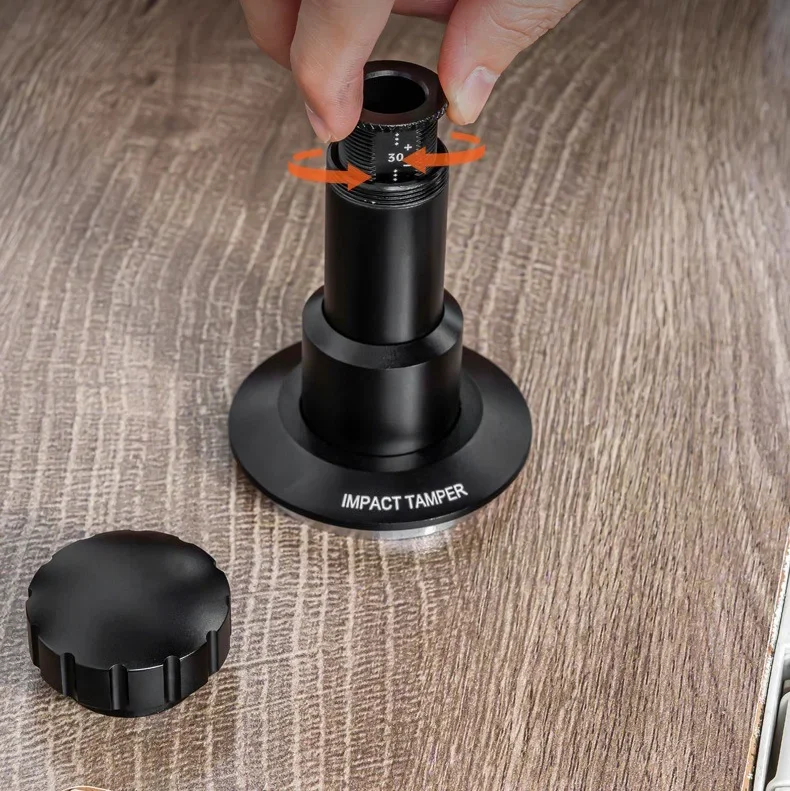 Description Picture 5 of item51/53/58mm Coffee Impact Tamper 304 Stainless Steel Espresso Tamping Hammer Constant Pressure Rotating Adjustable Barista Tool