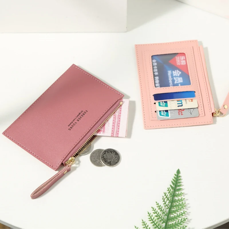 Men and Women ID Card Holder PU Zipper Small Coin Purse Credit Card Holder Solid Color Business Card Case Business Card Holder 2