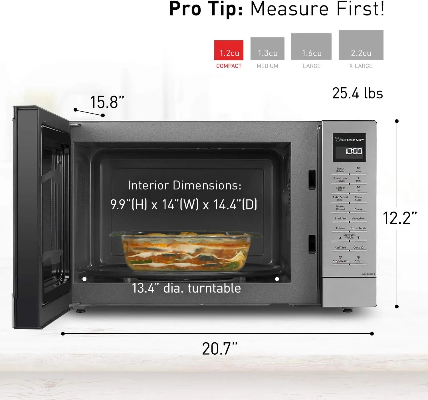 SN68KS Compact Microwave Oven with 1200W Power, Sensor Cooking, Popcorn Button, Quick 30Sec & Turbo Defrost, 1.2 cu 3