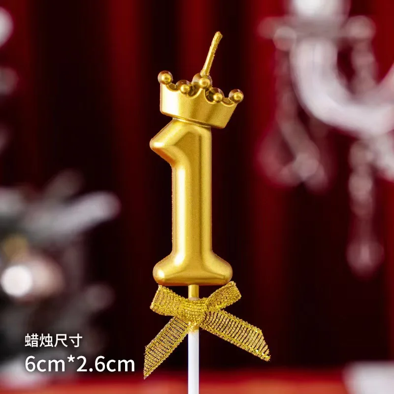 Golden Crown Bowknot Digital Candle Birthday Cake Decoration Valentine's Day Party Candle Decoration Cake Candles Cake Topper Cake Decorations Cake Toppers Gold Leaf Cake Decorations Party Decorations Birthday Party Supplies