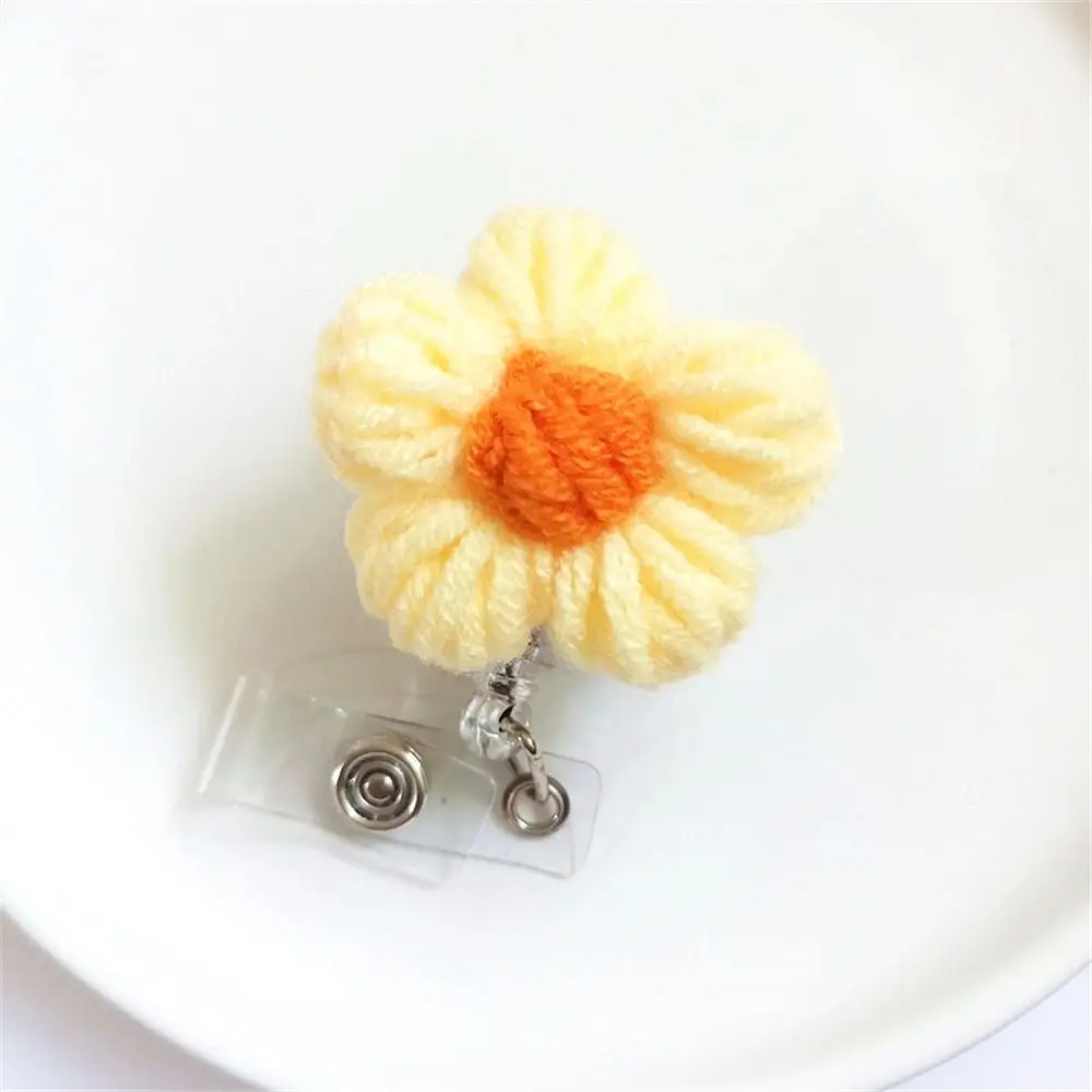 Korean Wool Flower Shape Badge Holder Easy Pull Buckle Clip 3D ID Card Nurse Badge Reel Kawaii Office School Supplies