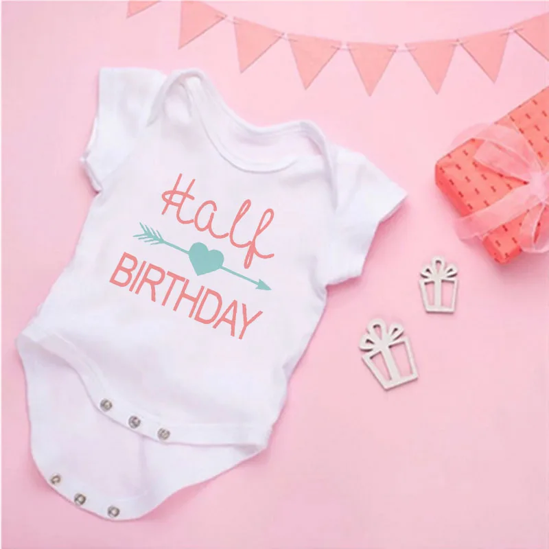 Summer Newborn Infant Baby Clothes Ice Cream 1/2 Birthday  Toddler Jumpsuits Boys Girls Birthday Party Short Sleeve Outfits Gift 3