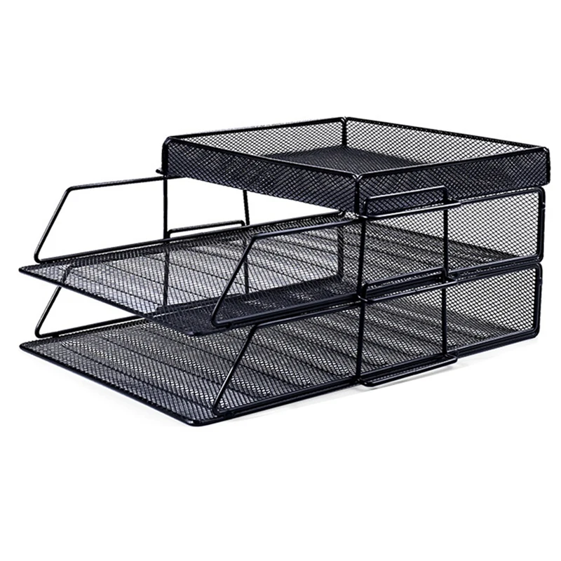 

2+1 Document Tray, Document Storage File Rack, 2 Tiers, A4 Size Paper Storage,Letter, Tabletop Storage Rack