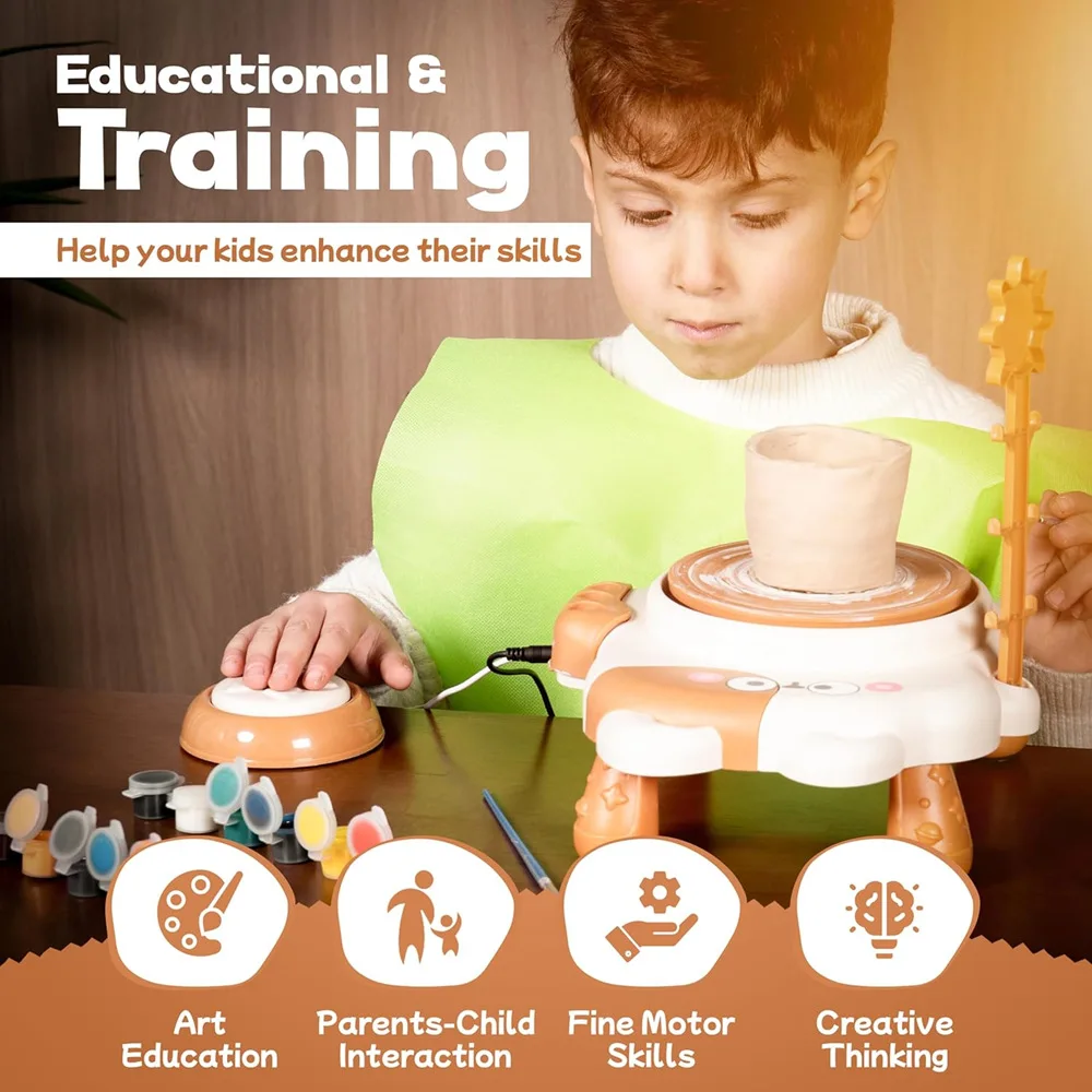 Children's Electric Pottery Wheel Kit with Sculpting Tools – Creative DIY Clay Crafts