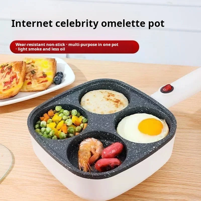 Four hole fried egg and meat burger, plug-in burger machine, flat bottomed non stick pan, electric pancake maker, household brea