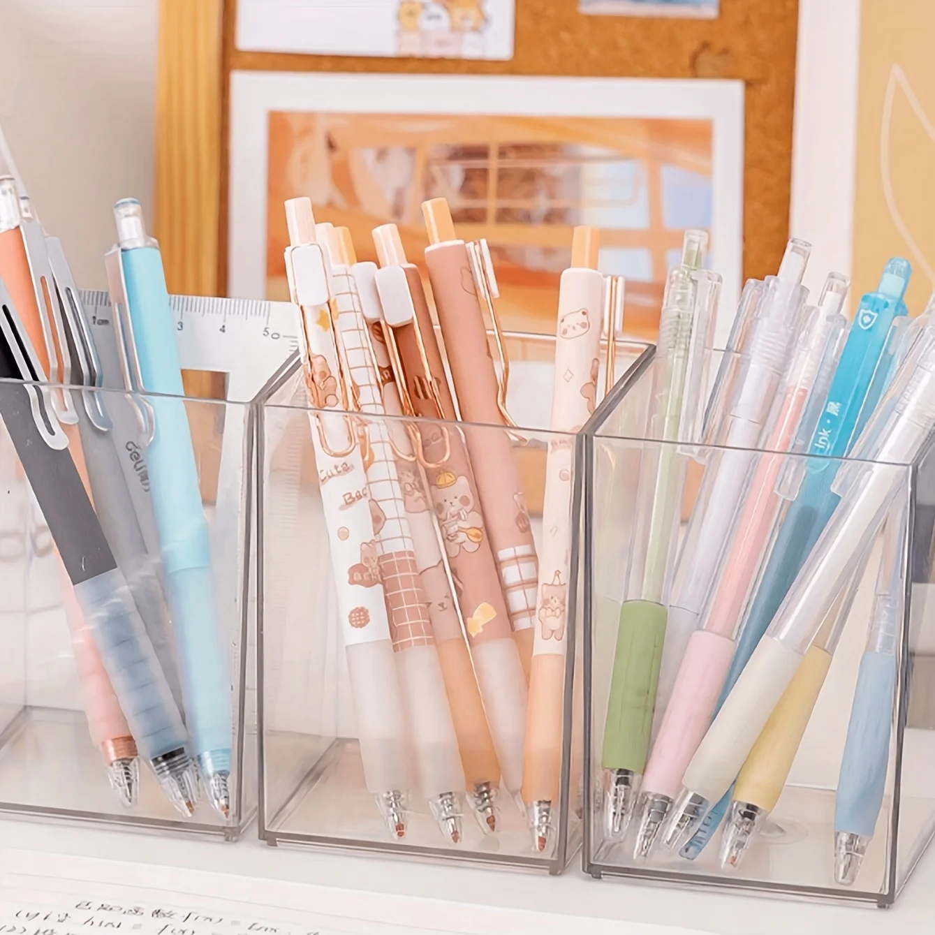 1/2pcs Acrylic Square Pen Holder, Minimalist Clear Desk Organizer for Pens, Pencils, and Stationery, Home, and Office Use 2