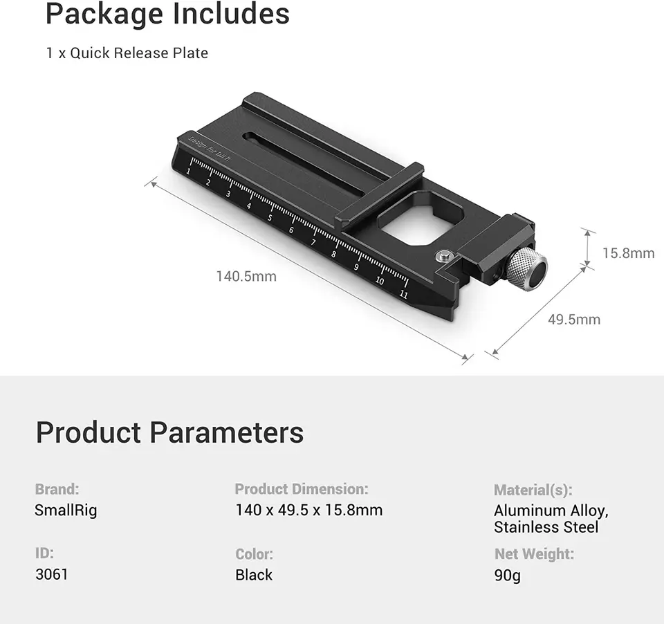 SMALLRIG Quick Release Plate 3154 – Arca-Type Plate For DJI RS 2, RSC 2, RS 3, RS 3 Pro Gimbals