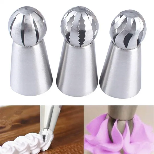 3Pc Cupcake Rozsdamentes Acél Gömb Alakú Jegesedés Csővezetékek Fúvókák Tészta Krém Tippek Virág Fáklya Cső Dekorációs Szerszámok - Image 4