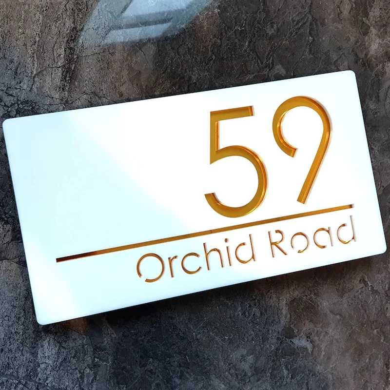 Personalized Exterior Floating House Numbers Sign Matte Black/White Mirror Gold Silver Outdoor House Plate 280mm x 150mm Plaque
