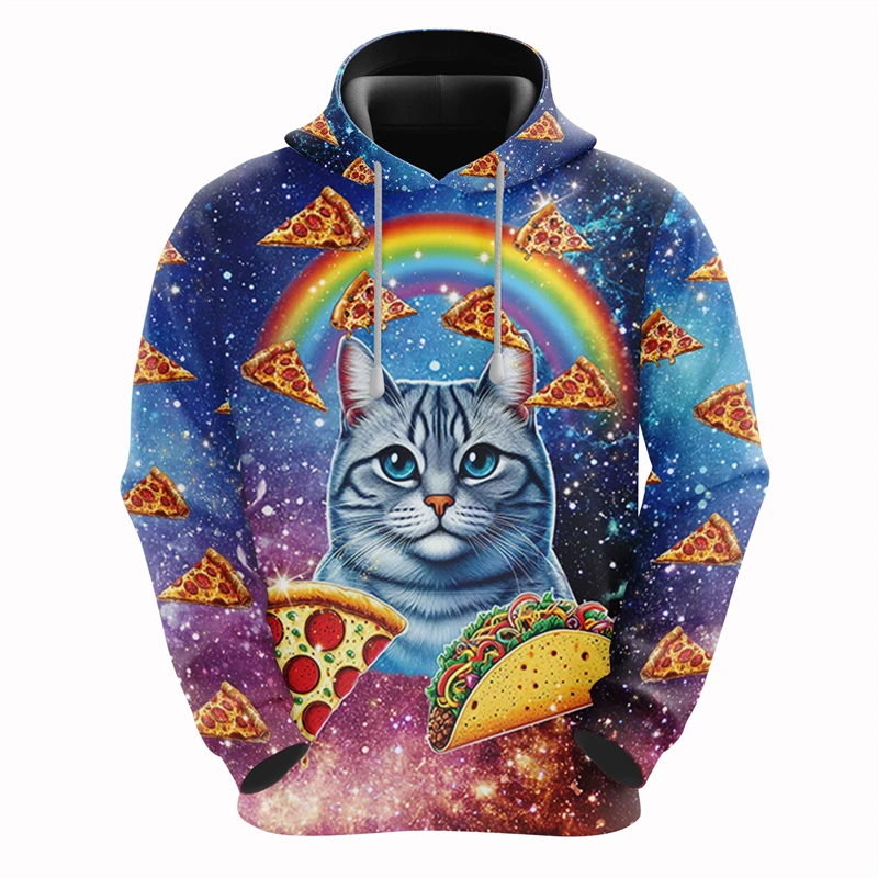 thumbnail image 1 of Sudadera con capucha con estampado 3D de gato arcoíris y galaxia para hombre, ropa con diseño de dibujos animados, sudaderas de gatos, ropa de calle masculina de hip hop, sudadera con capucha con taco, 1 of 5