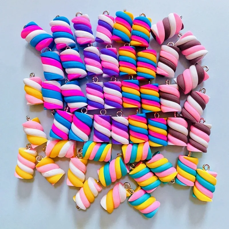 10Pcs 다채로운 솜사탕 귀걸이 참 Diy Kawaii 3D 키 체인 목걸이 펜던트 쥬얼리 만들기 장식 액세서리