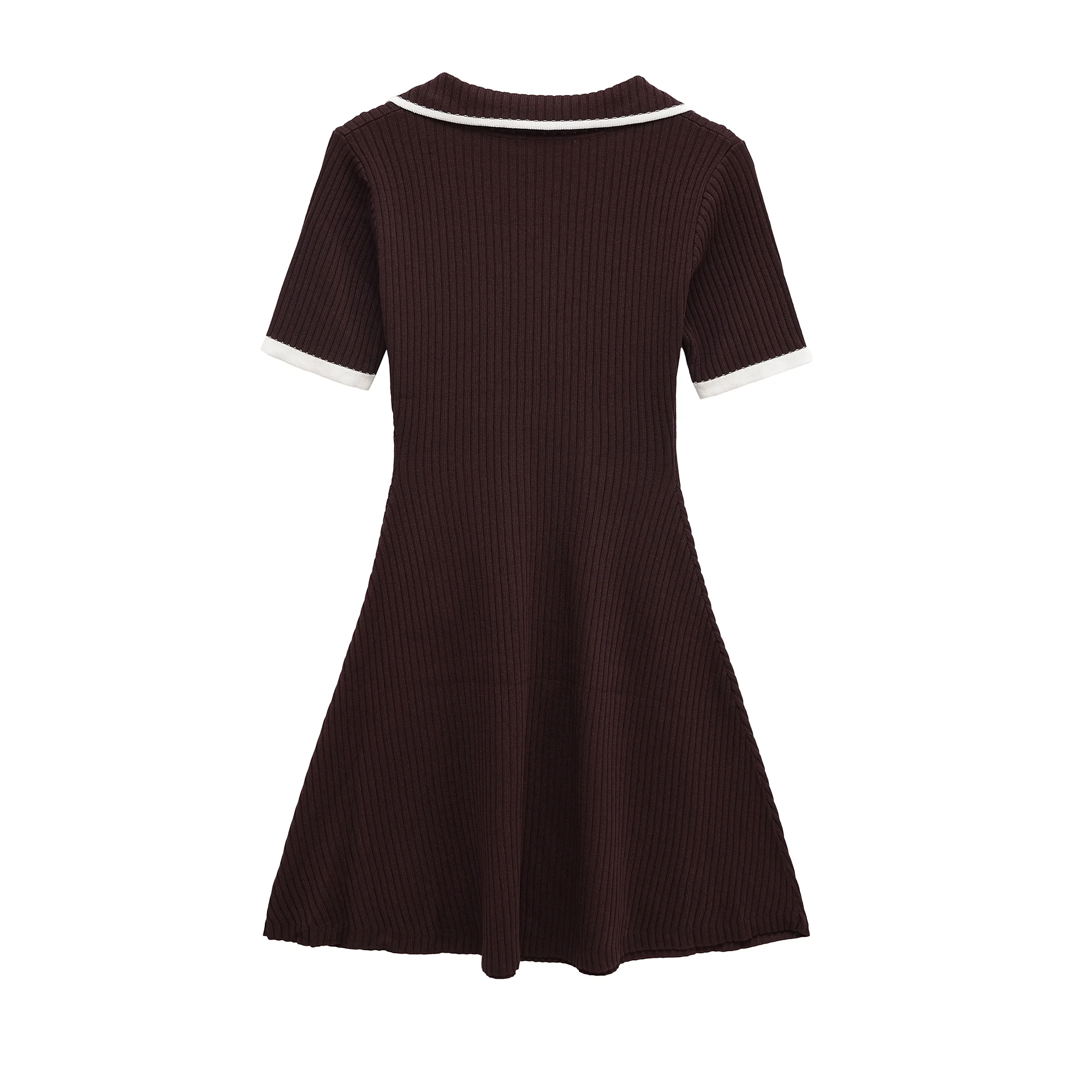 2025 Women Sweater Dress Autumn Women's Slim Fit V-Neck Short Sleeve Skirt Cinched Waist Metal Button Ribbed Dress College Style