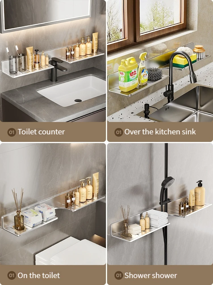 bathroom shelf aluminum bathroom rack toilet storage rack toilet kitchen shelf hang on the wall punch-free rack 5