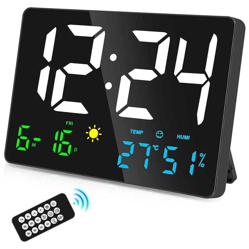 

Digital Wall Clock Large Display, 25cm USB LED Digital Wall Clocks Alarm Clock for Bedrooms with Weather Station